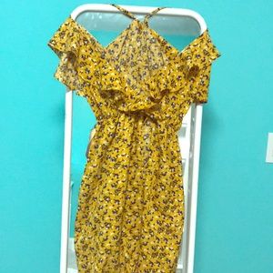 Petite ruffle floral wrap tea dress